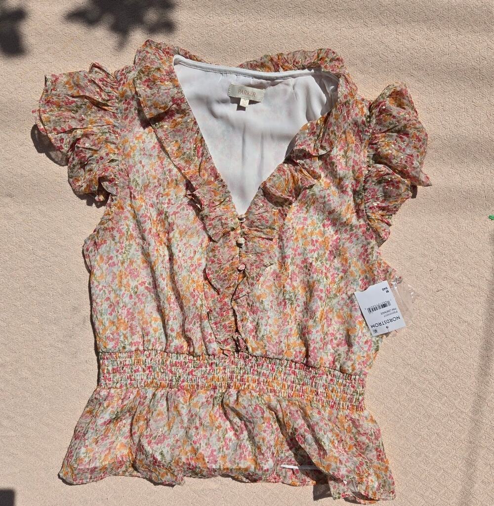 romantic boho feminine statement floral ruffle NWT blouse size M ♡